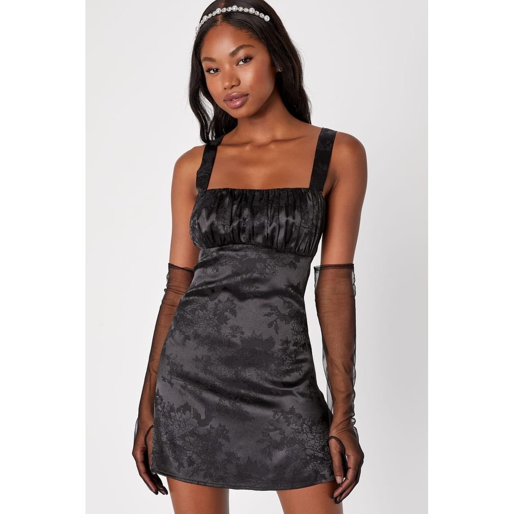 Lulus Black Satin Lace Trim Corset Mini Dress S Small Sleeveless Bodycon